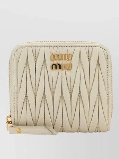 Miu Miu Nappa Leather Wallet Gold Tone Hardware Quilted In Neutral