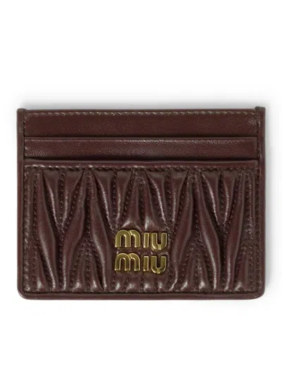 Miu Miu Card Holder In Quilted Nappa In Brown