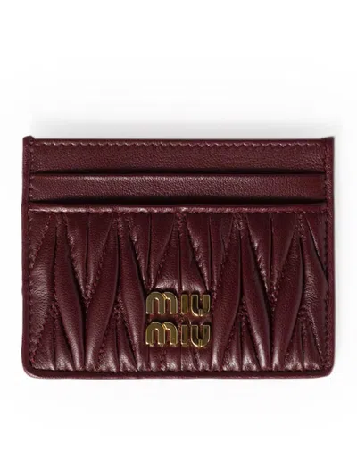 Miu Miu Nappa Matelasse Card Holder` In Red