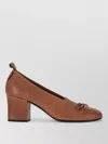 Miu Miu Nappa Pumps Block Heel Bow Detail Pull Tab In Brown