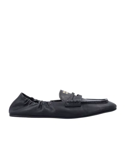 Miu Miu Nappa Ruches Loafers In Black