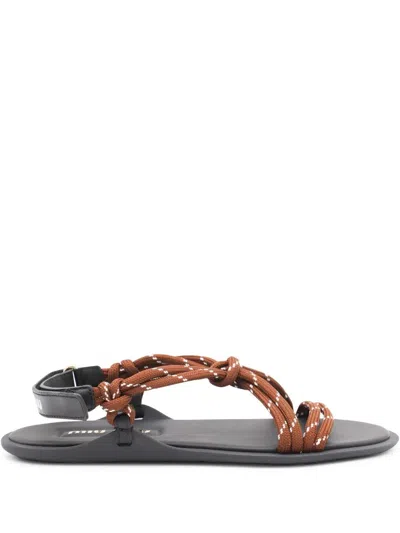 Miu Miu Nastro Brown Cord Flat Sandal