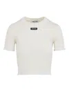 Miu Miu Womens Avorio Logo-patch Ribbed Cotton-knit T-shirt In White