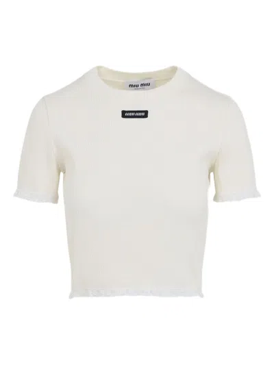 MIU MIU MIU MIU NATURAL MC TOP WITH VIVID EMBROIDERED CHANNEL