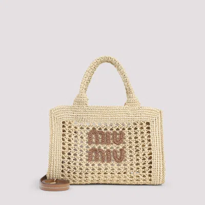 MIU MIU NATURAL RAFFIA-EFFECT WOVEN HANDBAG