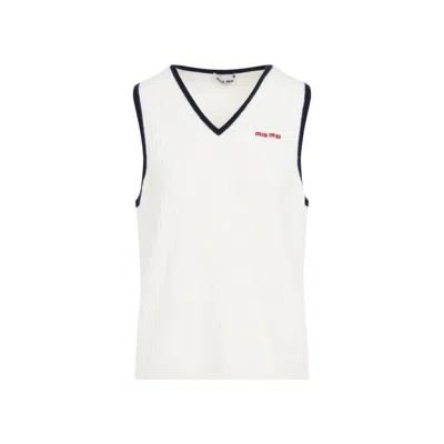 Miu Miu Sleeveless Ribbed Cashmere Gilet In White