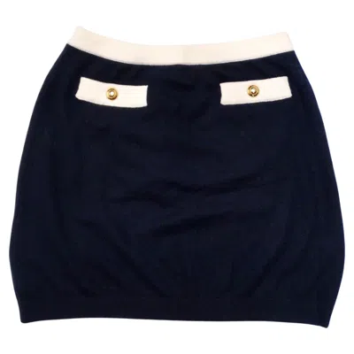 Pre-owned Miu Miu Navy Blue & White Cashmere Mini Skirt With Gold-tone Button Accents