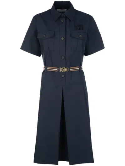MIU MIU NAVY BLUE BELTED SHIRT DRESS