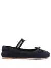 Miu Miu Suede Logo Ballet Flats In Navy Blue