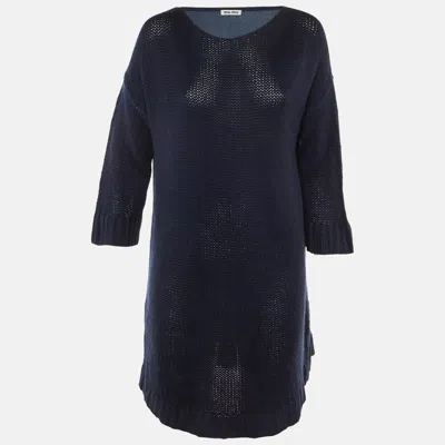 Pre-owned Miu Miu Navy Blue Cashmere & Silk Sweater Dress M