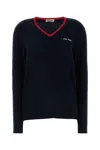 Miu Miu Blue Ribbed Wool Sweater In Blurosso