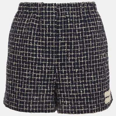 Pre-owned Miu Miu Navy Blue Checked Tweed High Waist Shorts S