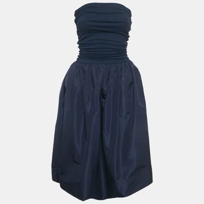 Pre-owned Miu Miu Navy Blue Jersey And Satin Fit And Flare Mini Dress Xs