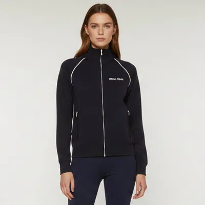 Pre-owned Miu Miu Navy Blue Knit Long Sleeve Zip Up Jacket Xs