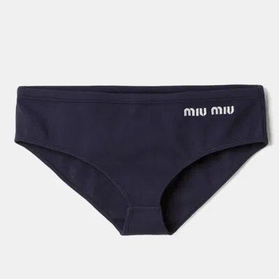 Pre-owned Miu Miu Navy Blue Logo Embroidered Jersey Bikini Bottoms Xs