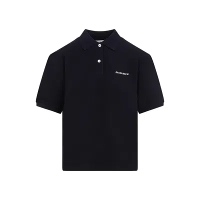Miu Miu Navy Blue Logo-embroidered Polo In Black