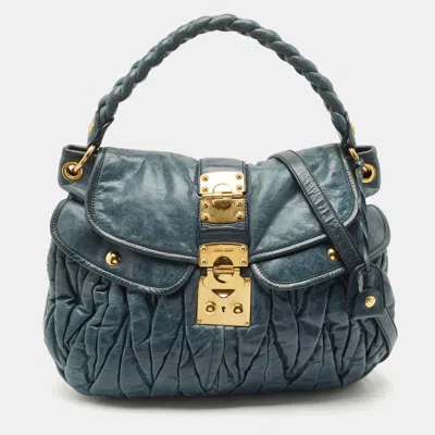 Pre-owned Miu Miu Navy Blue Matelasse Lux Leather Small Coffer Hobo
