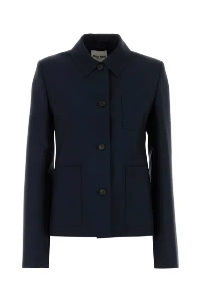 Miu Miu Navy Blue Mohair Blend Blazer