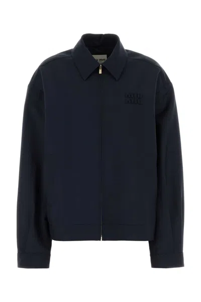 MIU MIU NAVY BLUE MOHAIR BLEND JACKET