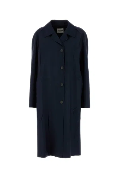 MIU MIU NAVY BLUE MOHAIR BLEND OVERSIZE OVERCOAT