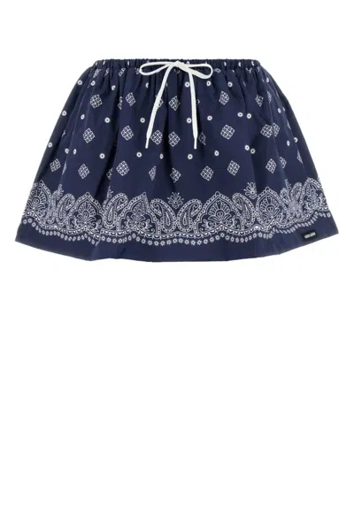 Miu Miu Navy Blue Paisley-print Mini Skirt In Multi