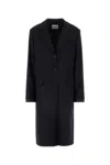 Miu Miu Embroidered Stretch Wool Blend Coat In Navy Blue