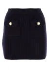 Miu Miu Navy Blue Ribbed-knit Wool Miniskirt In Blue