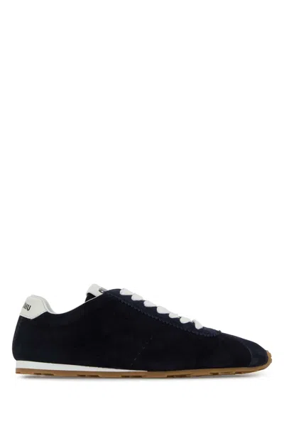 Miu Miu Navy Blue Suede Plume Sneakers