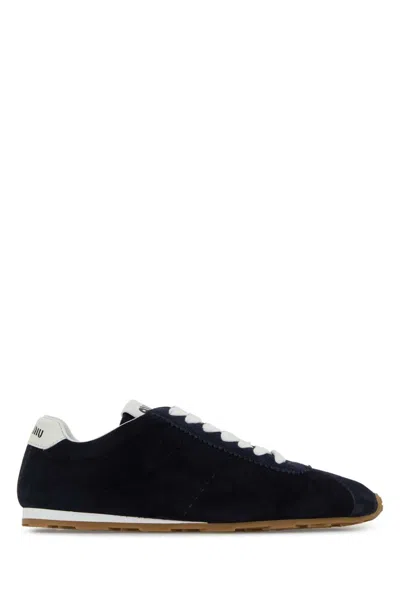 Miu Miu Navy Blue Suede Plume Sneakers In Black