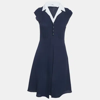 Pre-owned Miu Miu Navy Blue Textured Crepe Sleeveless Short Dress M