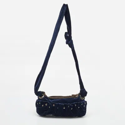 Pre-owned Miu Miu Navy Blue Velvet Studded Shoulder Bag