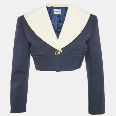 Pre-owned Miu Miu Navy Blue Virgin Wool Crop Jacket Xs