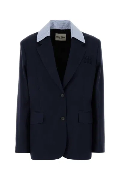 Miu Miu Wool Blazer Tailored Notched Lapel Front Pockets In Black
