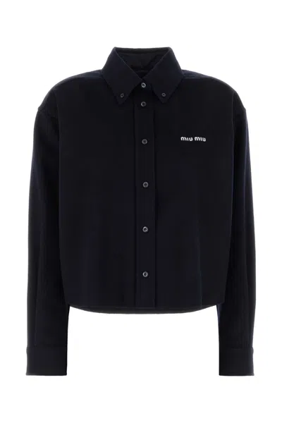 Miu Miu Navy Blue Wool Blend Shirt In Black
