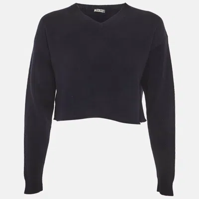 Pre-owned Miu Miu Navy Blue Wool Cropped Sweater S