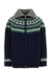 Miu Miu Wool Oversized Cardigan High Collar Patterned In Blue