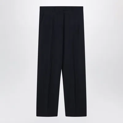 Miu Miu Navy Blue Woolblend Trousers In Black