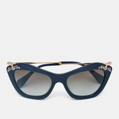 Pre-owned Miu Miu Navy Blue/grey Gradient Smu 03p Crystals Cat Eye Sunglasses