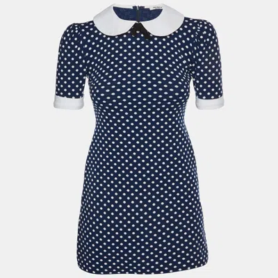 Pre-owned Miu Miu Navy Blue/white Dotted Jacquard Knit Mini Dress Xs