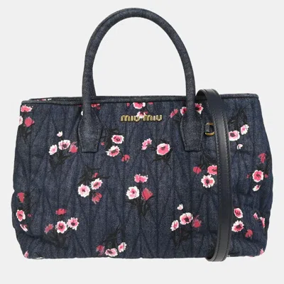 Pre-owned Miu Miu Navy Denim Matelasse 2way Tote Bag In Blue