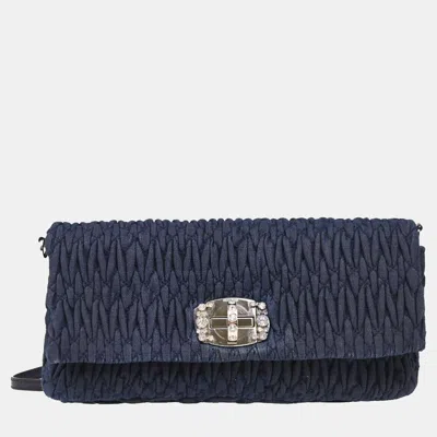 Pre-owned Miu Miu Navy Denim Matelasse Shoulder Bag