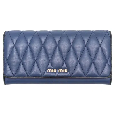 Pre-owned Miu Miu Navy  Quilted Leather Continental Wallet In Blue