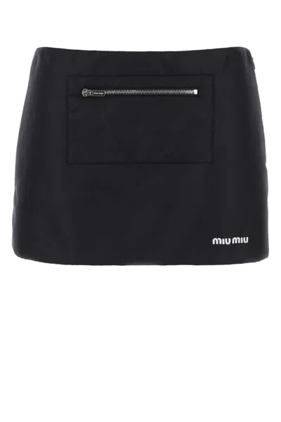 Miu Miu Navy Recycled Nylon Mini Skirt In Blue