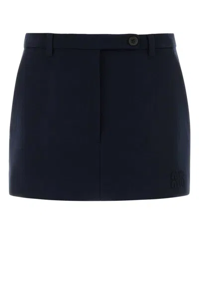 Miu Miu Navy Stretch Jersey Mini Skirt In Black