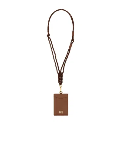 Miu Miu Neck Card Holder In Brown