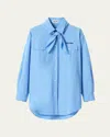 Miu Miu Neck-tie Button-down Shirt In F0013 Azzurro