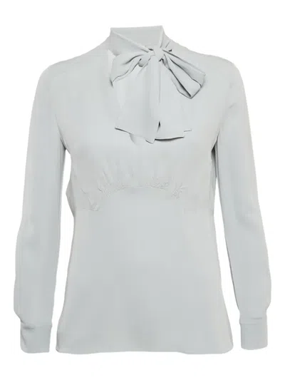 Pre-owned Miu Miu Neck-tie Silk Top In Gray