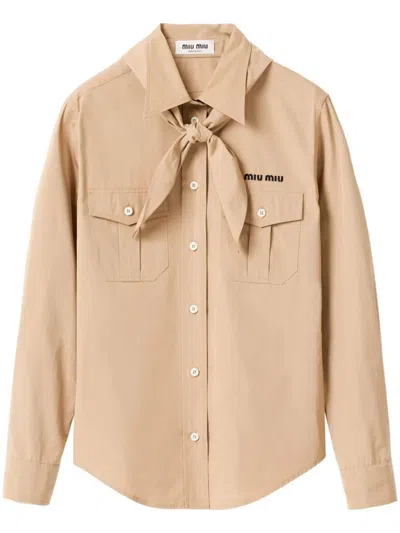 Miu Miu Neckerchief Cotton Poplin Shirt In Green