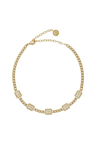 Miu Miu Necklace With Branded Name In Gold