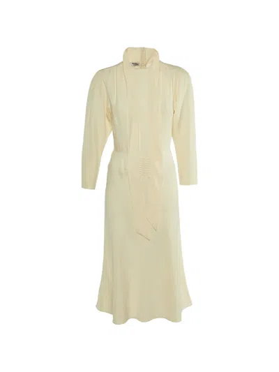 Pre-owned Miu Miu Neck-tie Midi Dress In Neutral